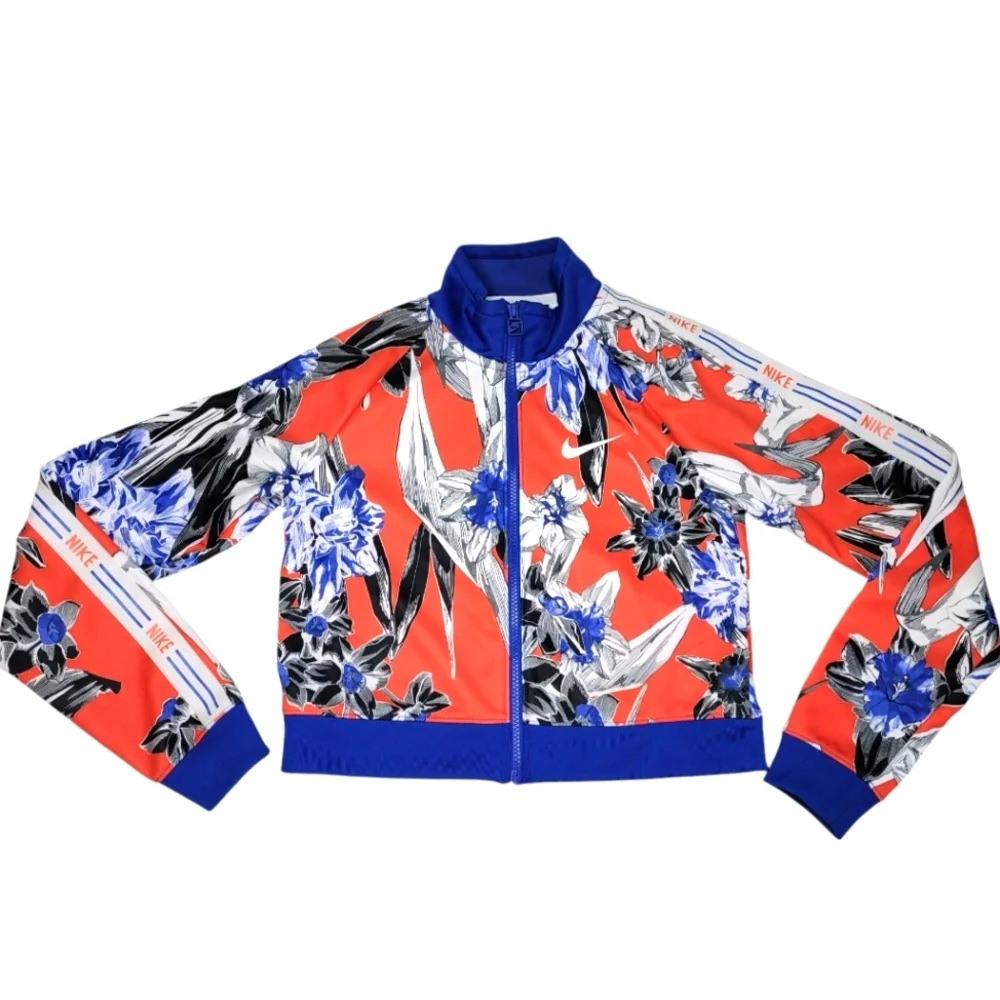 Nike Women's XS Track Jacket Hyper Fem Short Orange Blue Floral Zip Up Collared